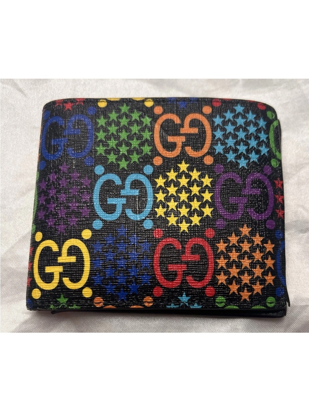 Authentic Gucci GG Psychedelic Bifold Wallet Black Multicolor Stars w/COA